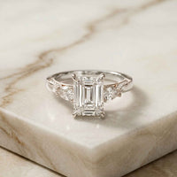 2.50 Ct Emerald Cut Moissanite Milgrain Vintage Ring White