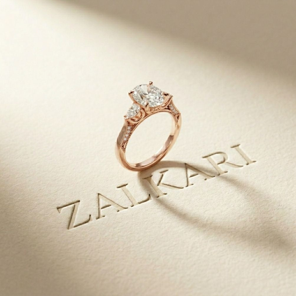 2.15 Ct Oval Cut Moissanite Heirloom Pear Accent Ring Rose Gold