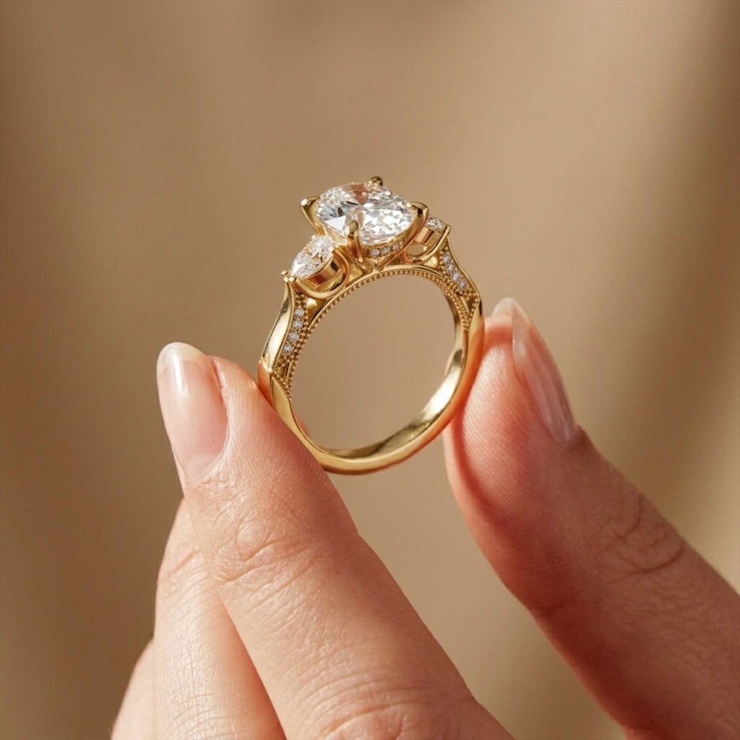 2.15 Ct Oval Cut Moissanite Heirloom Pear Accent Ring Gold