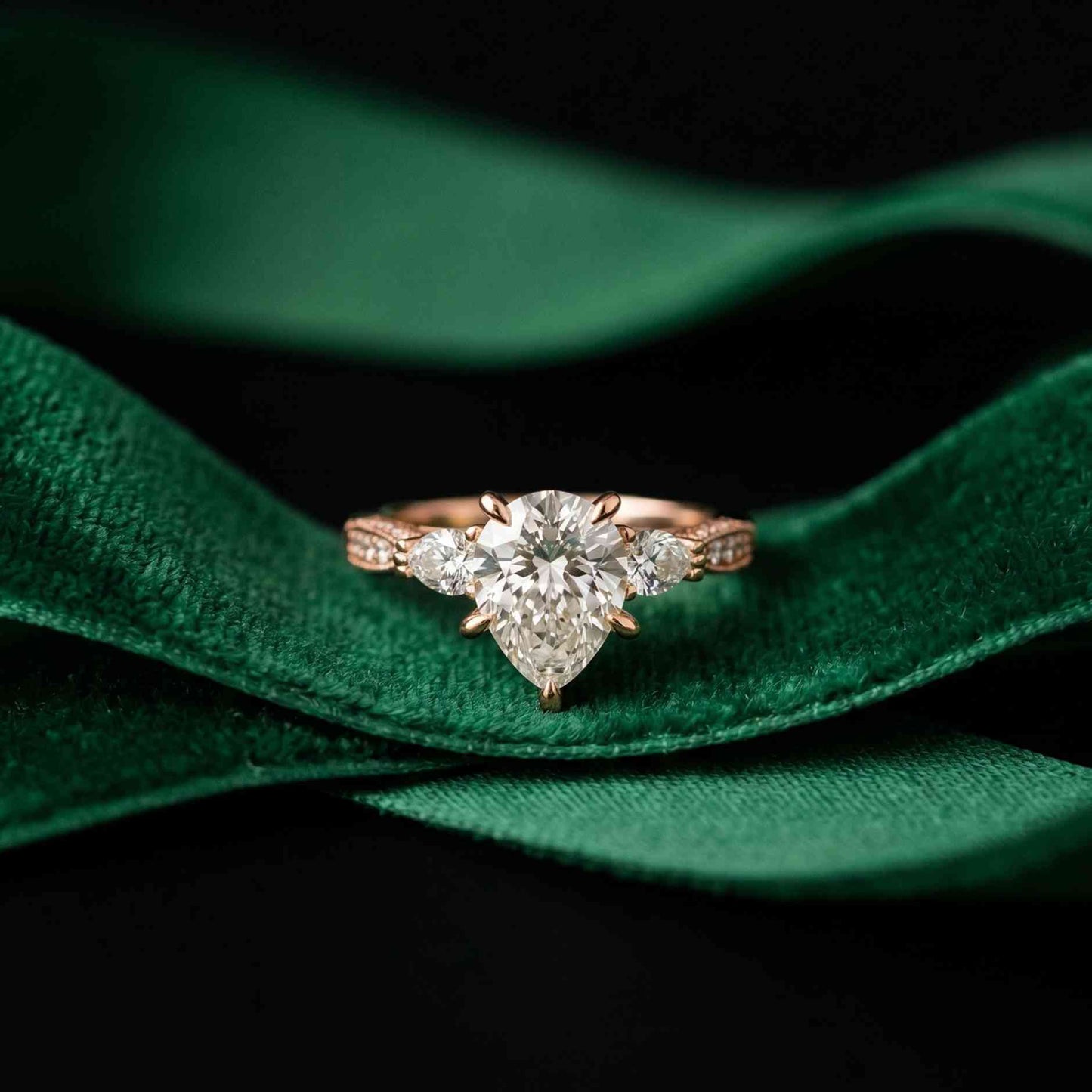 2.00 Ct Pear Cut Moissanite Regal Vintage Ring Rose Gold