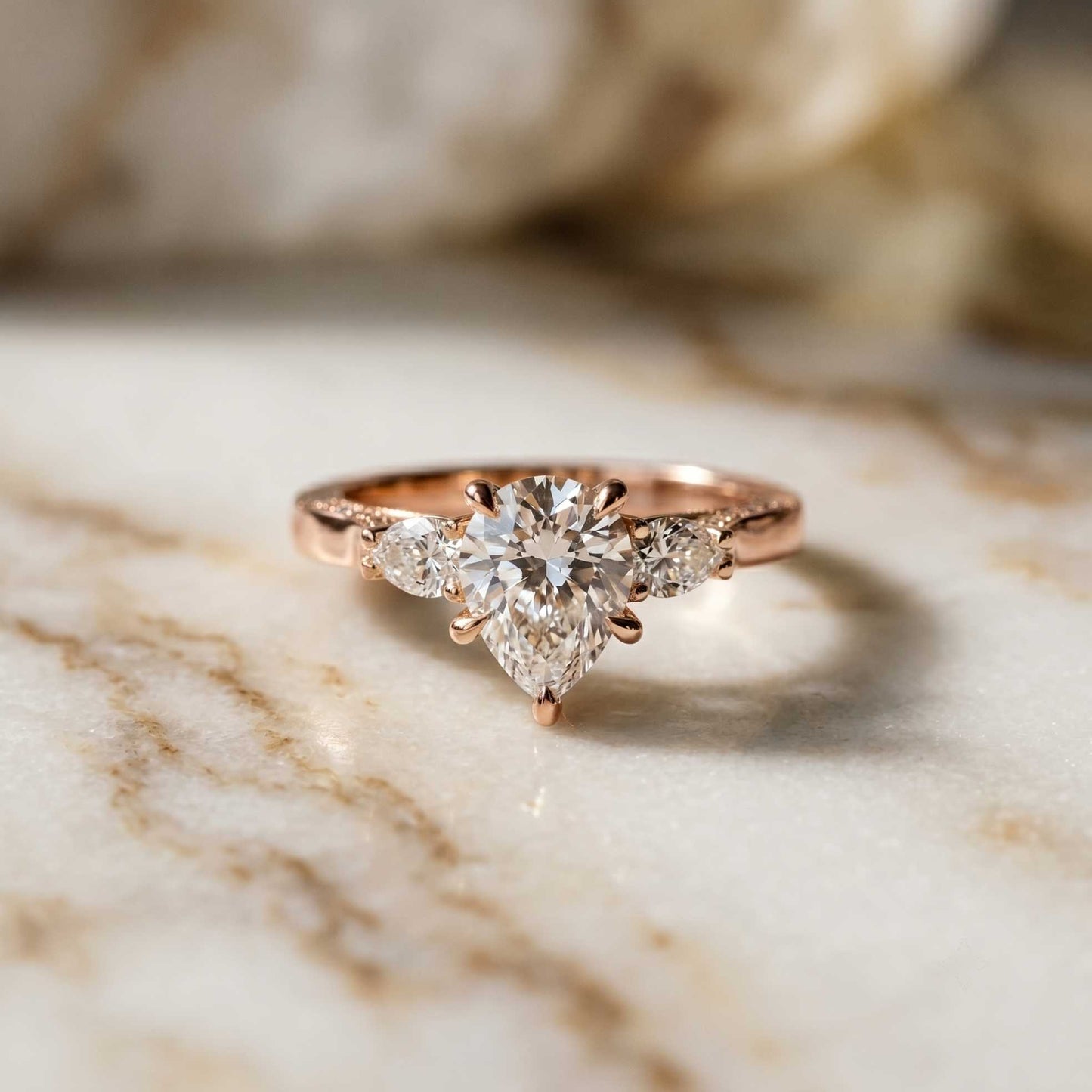 2.00 Ct Pear Cut Moissanite Regal Vintage Ring Rose Gold