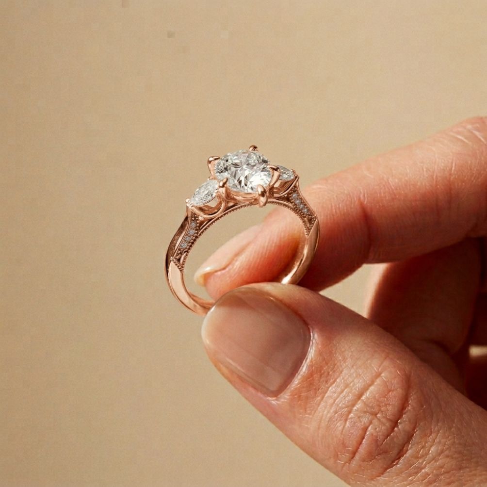 2.00 Ct Pear Cut Moissanite Regal Vintage Ring Rose Gold