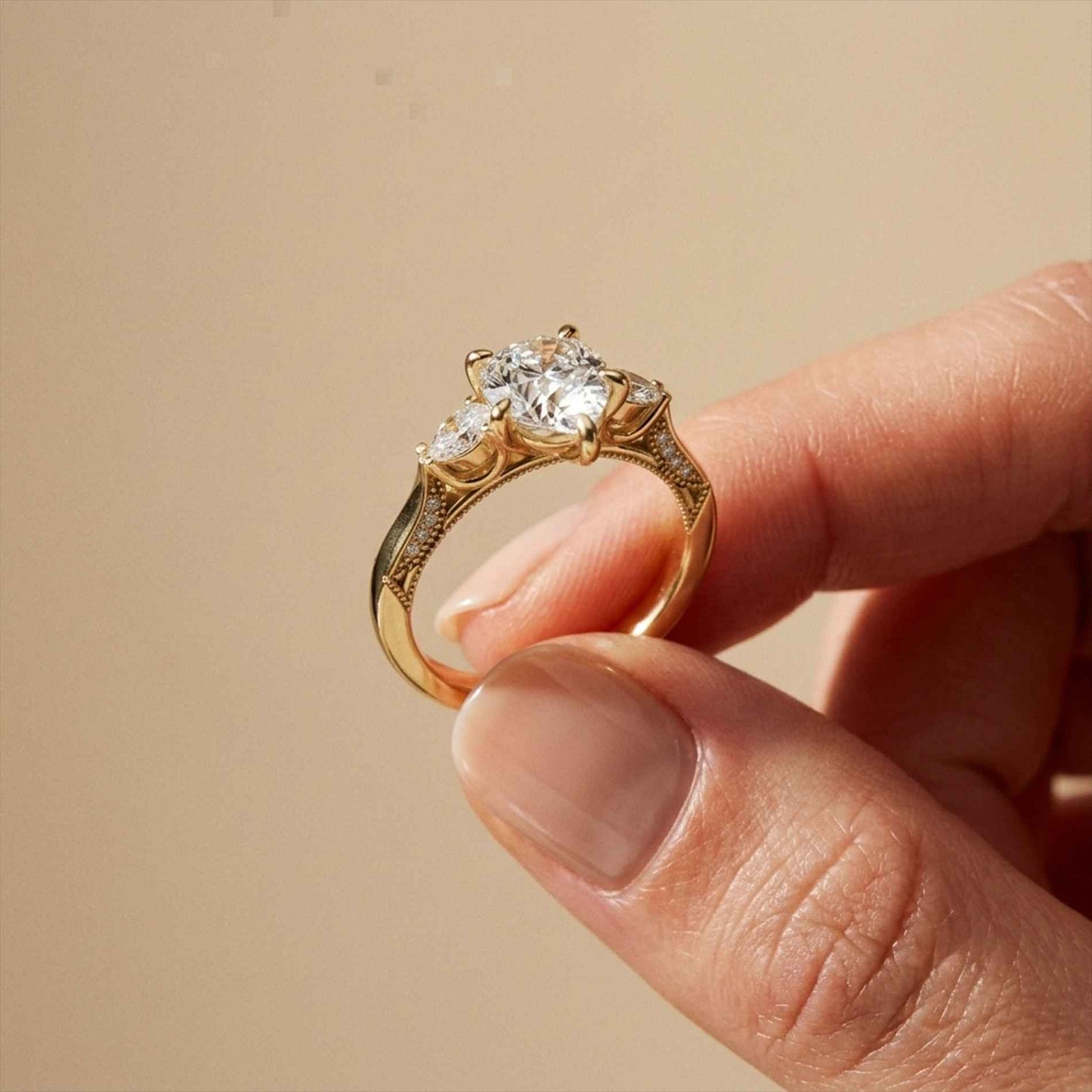 2.00 Ct Pear Cut Moissanite Regal Vintage Ring Gold