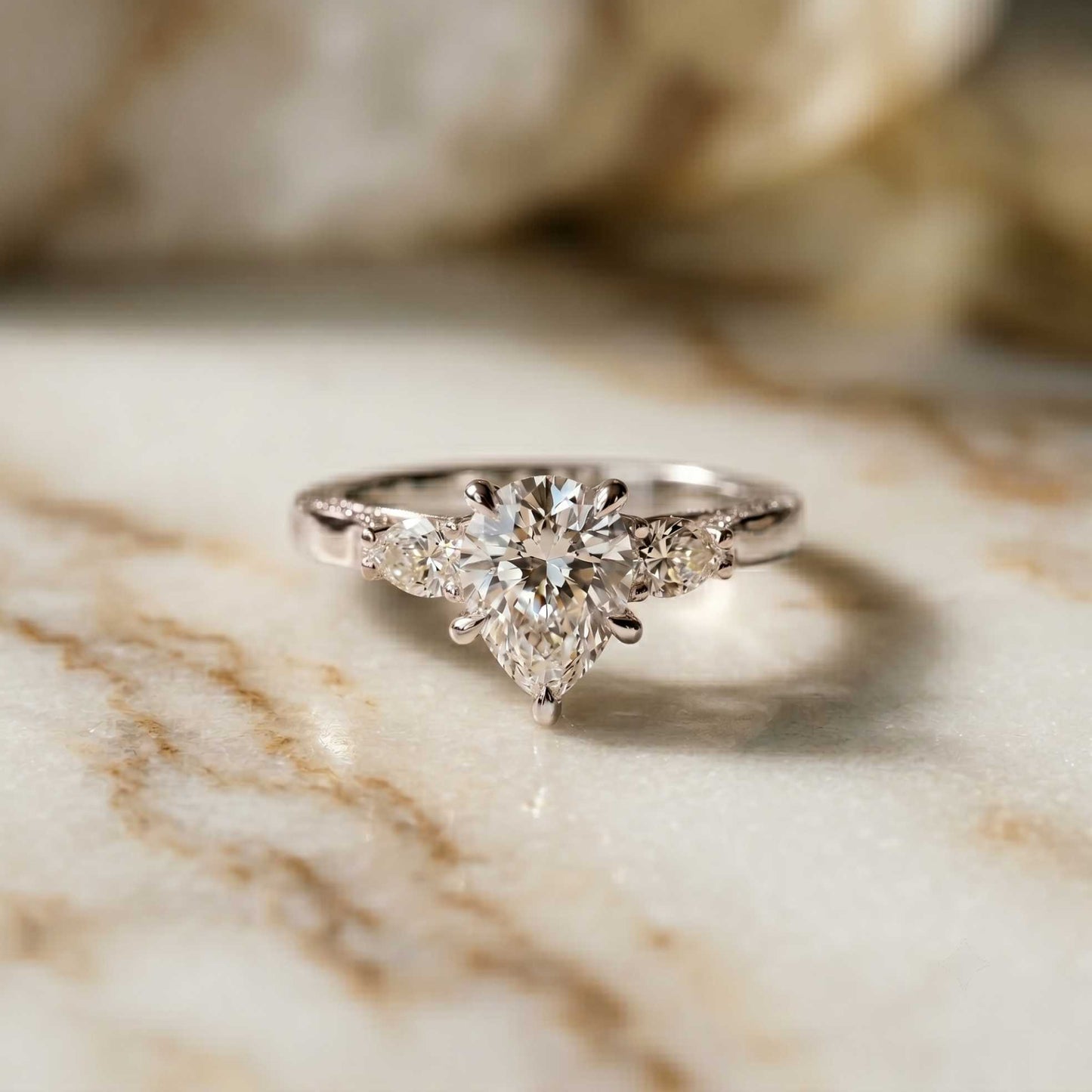 2.00 Ct Pear Cut Moissanite Regal Vintage Ring White