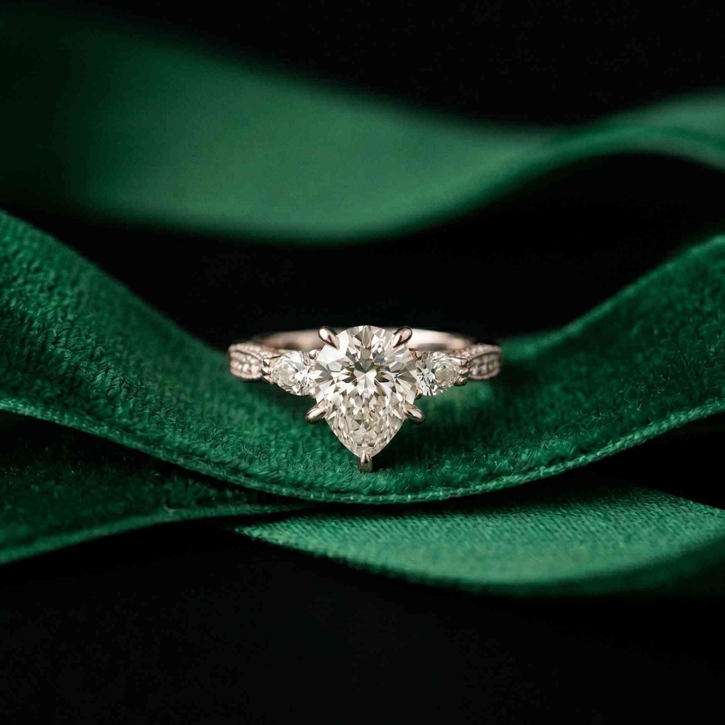 2.00 Ct Pear Cut Moissanite Regal Vintage Ring White