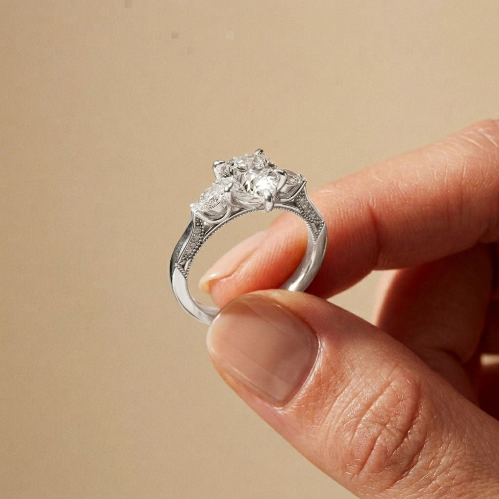 2.00 Ct Pear Cut Moissanite Regal Vintage Ring White
