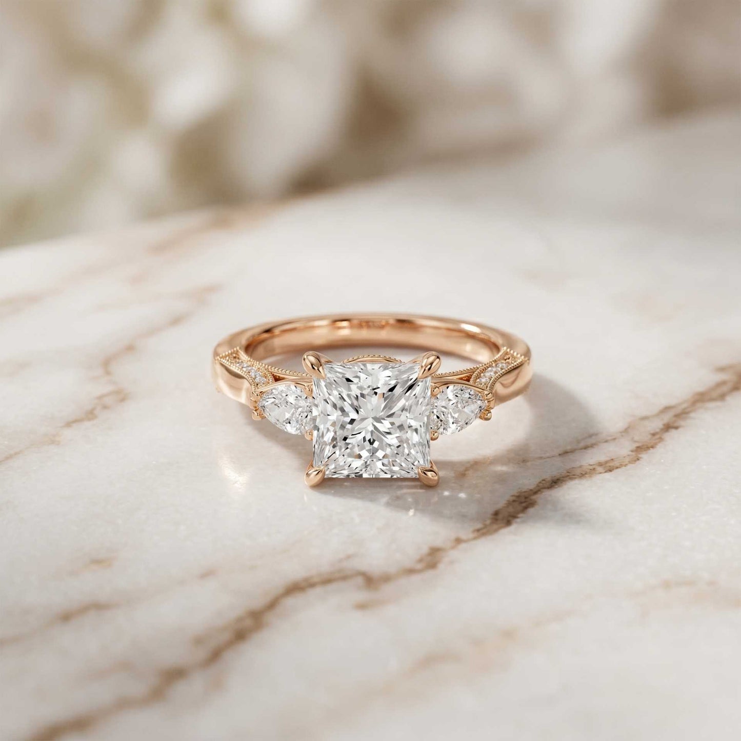 2.15 Ct Princess Cut Moissanite Timeless Vintage Ring Rose Gold