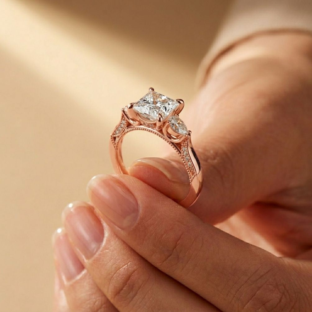2.15 Ct Princess Cut Moissanite Timeless Vintage Ring Rose Gold