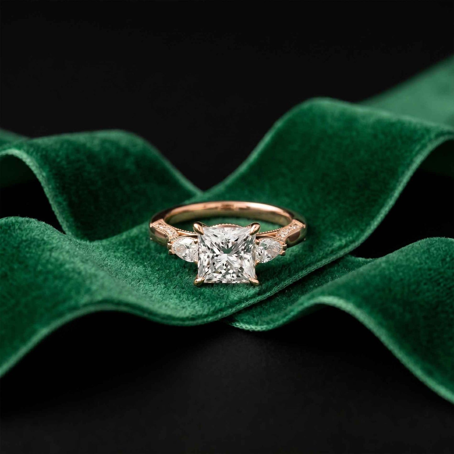 2.15 Ct Princess Cut Moissanite Timeless Vintage Ring Rose Gold