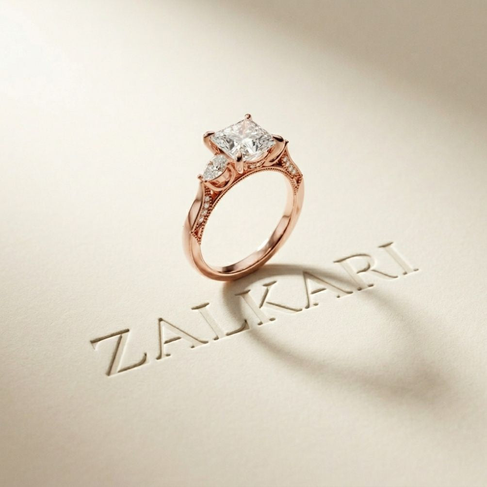 2.15 Ct Princess Cut Moissanite Timeless Vintage Ring Rose Gold