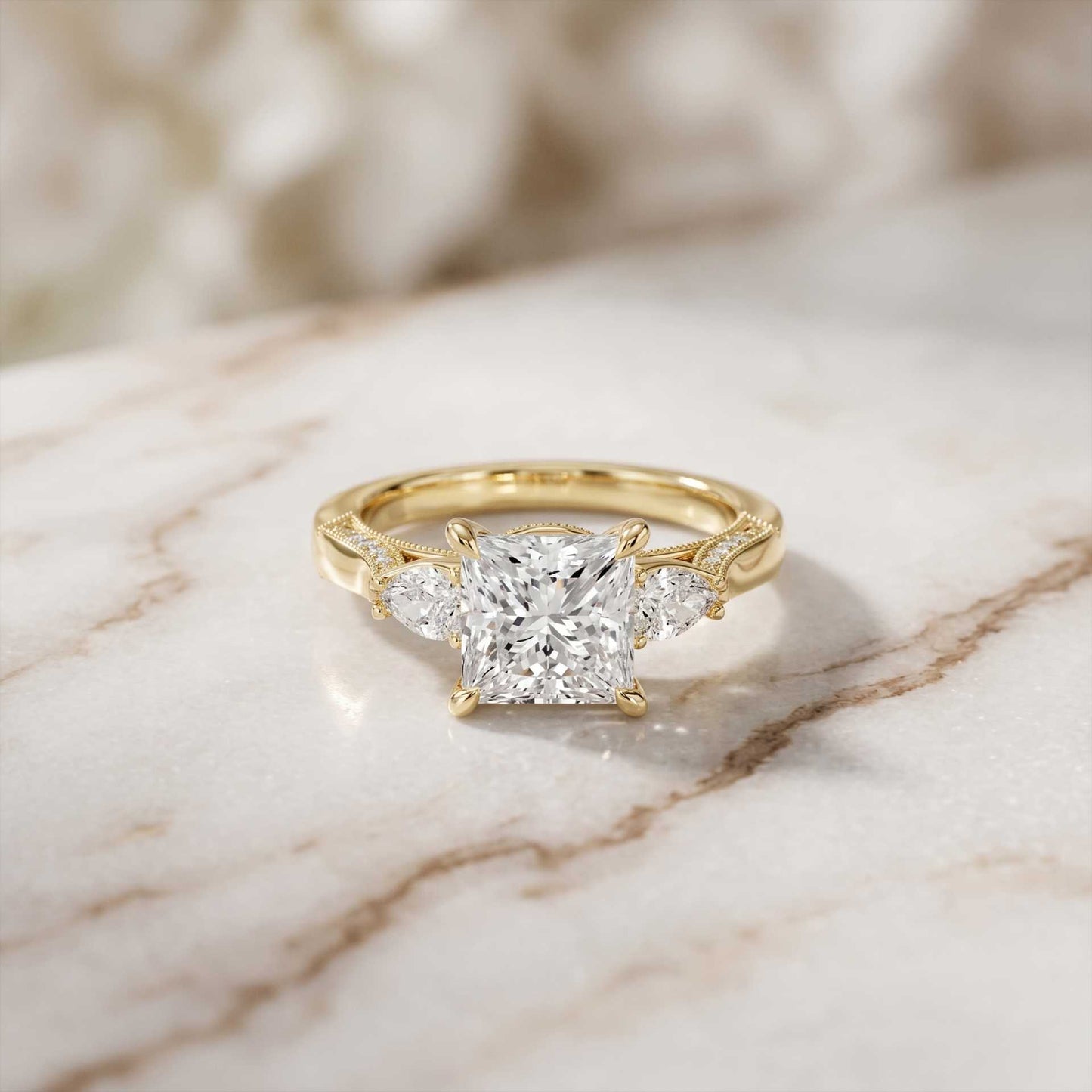 2.15 Ct Princess Cut Moissanite Timeless Vintage Ring Gold