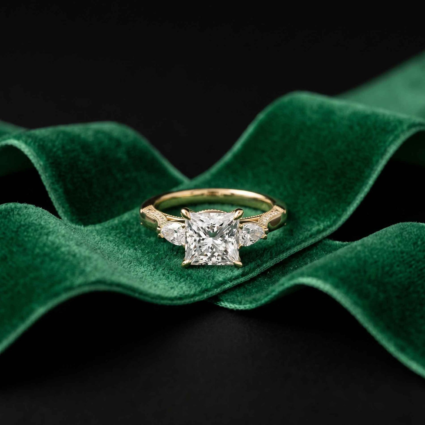2.15 Ct Princess Cut Moissanite Timeless Vintage Ring Gold