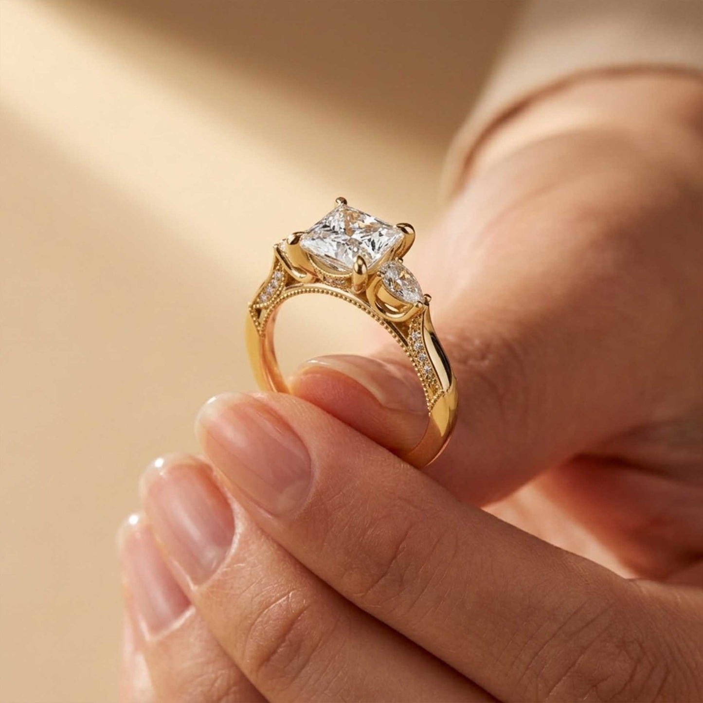2.15 Ct Princess Cut Moissanite Timeless Vintage Ring Gold