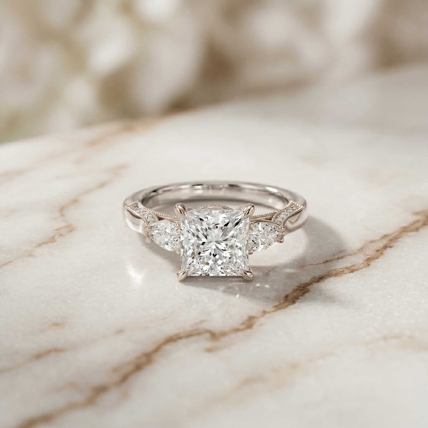 2.15 Ct Princess Cut Moissanite Timeless Vintage Ring White