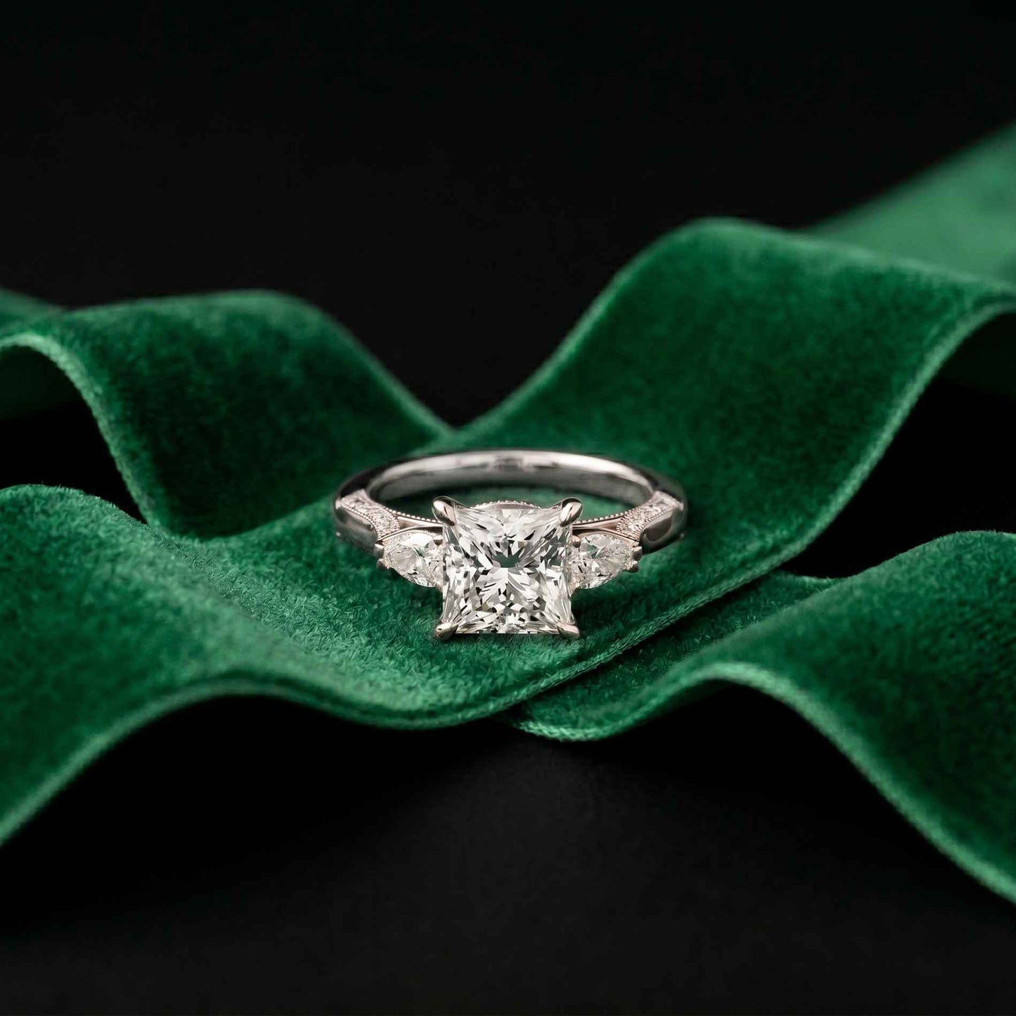 2.15 Ct Princess Cut Moissanite Timeless Vintage Ring White