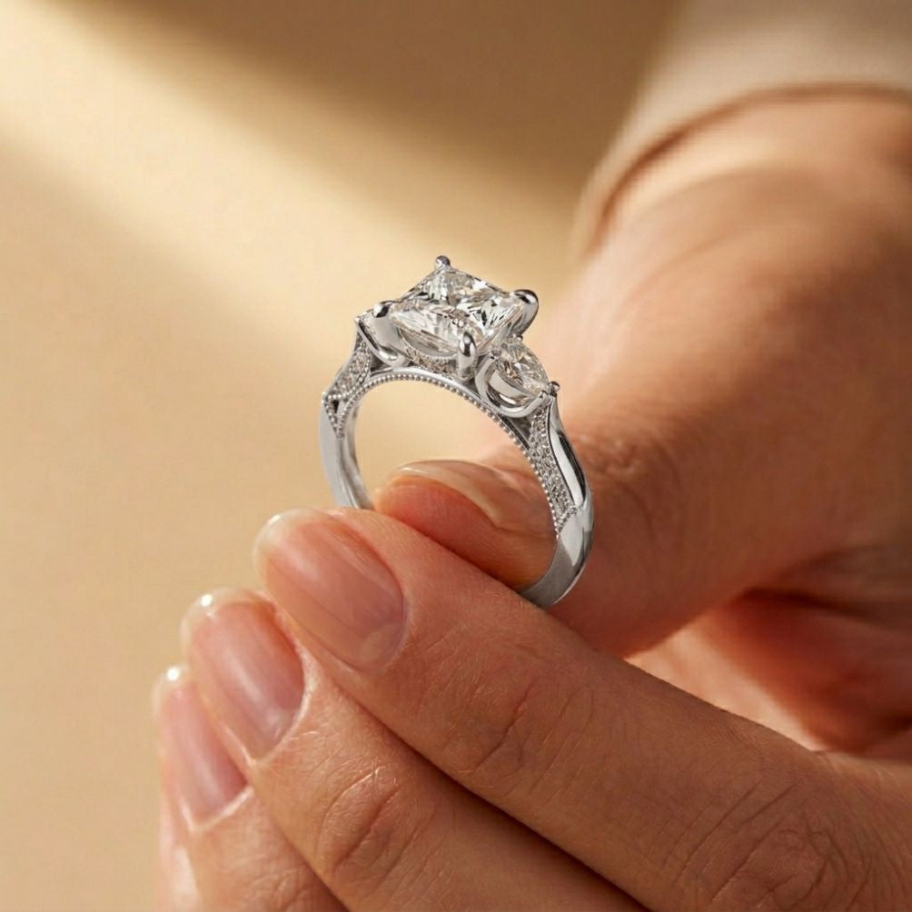 2.15 Ct Princess Cut Moissanite Timeless Vintage Ring White