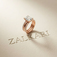 3.50 Ct Emerald Cut Moissanite Bridal Stack Ring Rose Gold