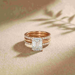 3.50 Ct Emerald Cut Moissanite Bridal Stack Ring Rose Gold