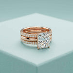 3.50 Ct Emerald Cut Moissanite Bridal Stack Ring Rose Gold