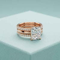 3.50 Ct Emerald Cut Moissanite Bridal Stack Ring Rose Gold