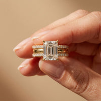 3.50 Ct Emerald Cut Moissanite Bridal Stack Ring Gold
