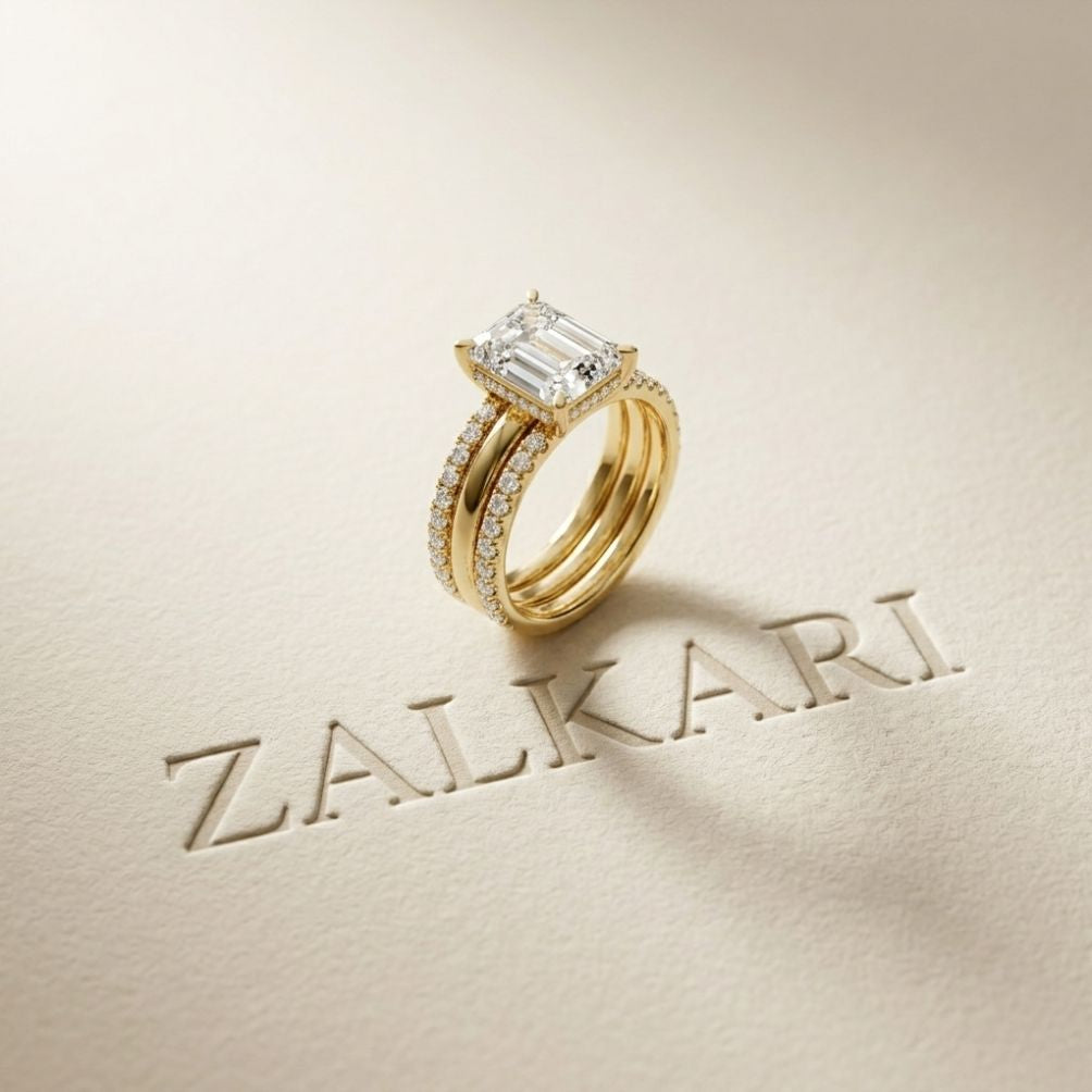 3.50 Ct Emerald Cut Moissanite Bridal Stack Ring Gold