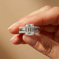 3.50 Ct Emerald Cut Moissanite Bridal Stack Ring White