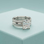 3.50 Ct Emerald Cut Moissanite Bridal Stack Ring White