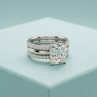 3.50 Ct Emerald Cut Moissanite Bridal Stack Ring White