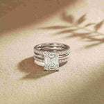 3.50 Ct Emerald Cut Moissanite Bridal Stack Ring White