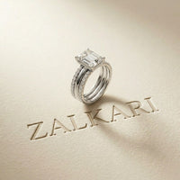 3.50 Ct Emerald Cut Moissanite Bridal Stack Ring White