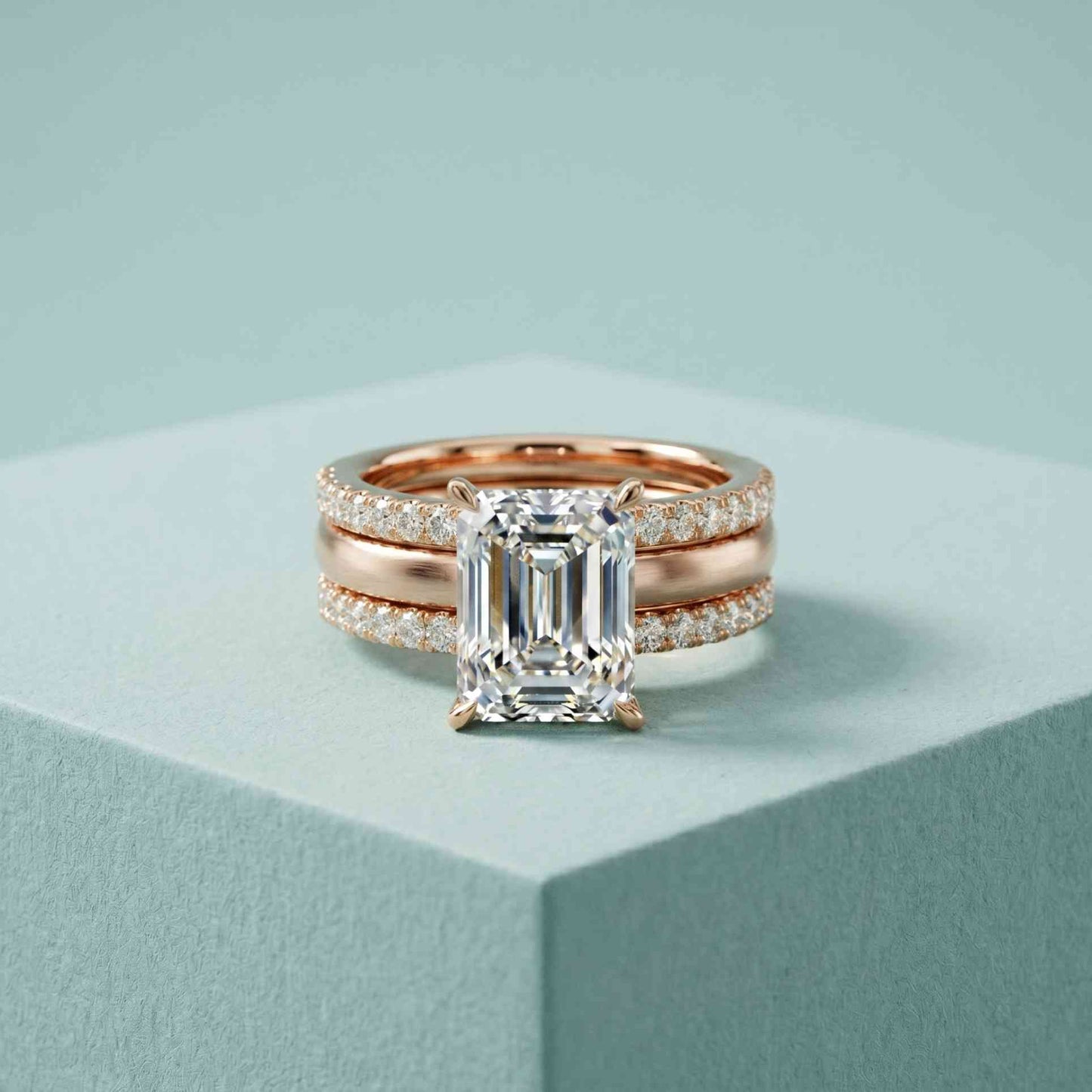 3.50 Ct Radiant Cut Moissanite Luxe Stack Ring Rose Gold
