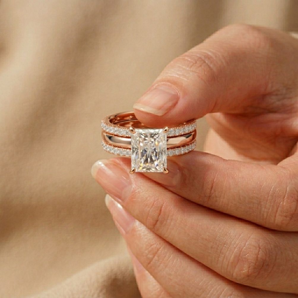 3.50 Ct Radiant Cut Moissanite Luxe Stack Ring Rose Gold