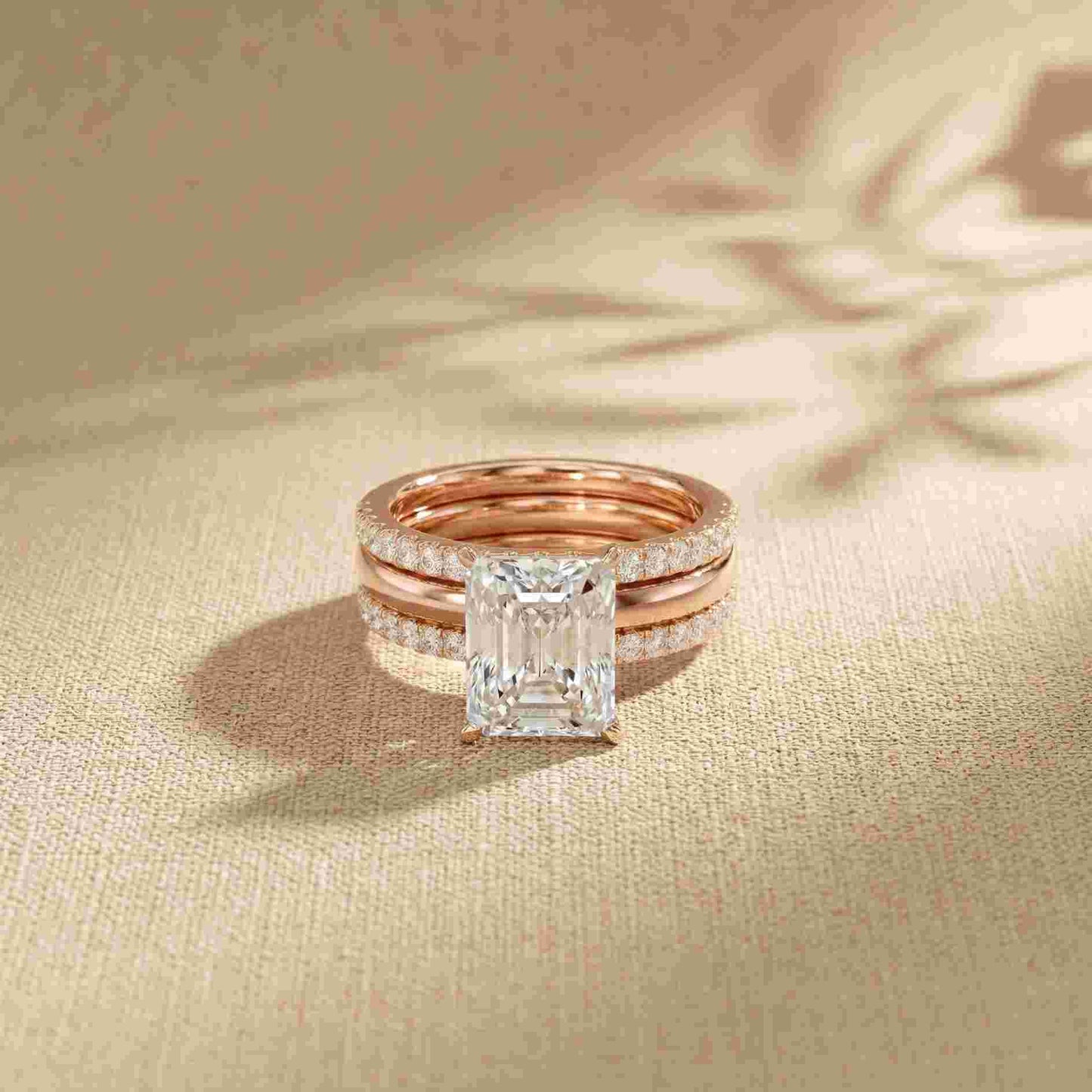 3.50 Ct Radiant Cut Moissanite Luxe Stack Ring Rose Gold