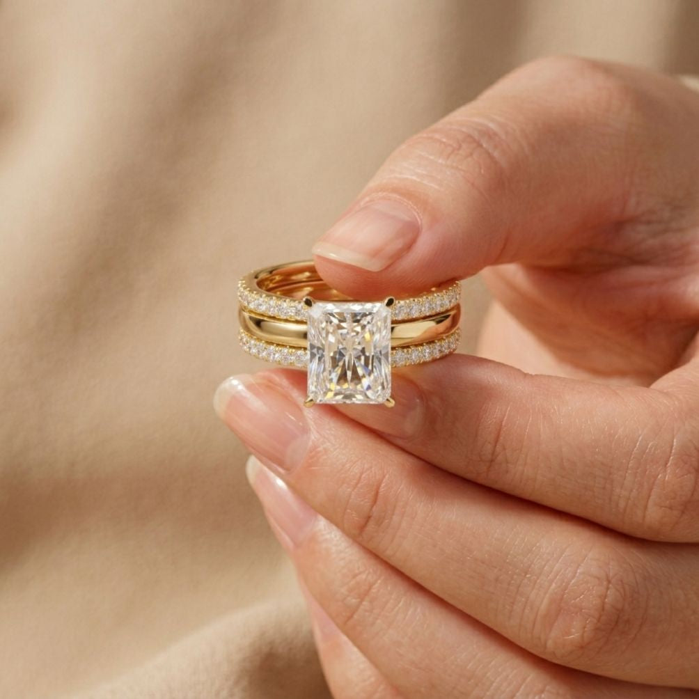 3.50 Ct Radiant Cut Moissanite Luxe Stack Ring Gold