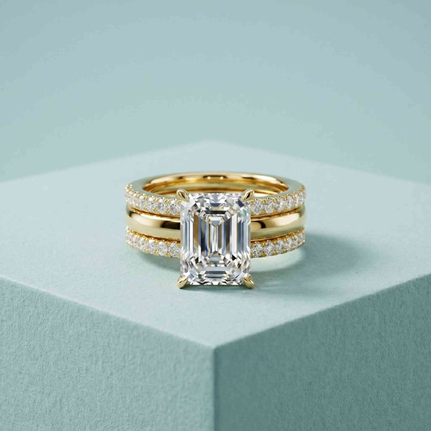 3.50 Ct Radiant Cut Moissanite Luxe Stack Ring Gold