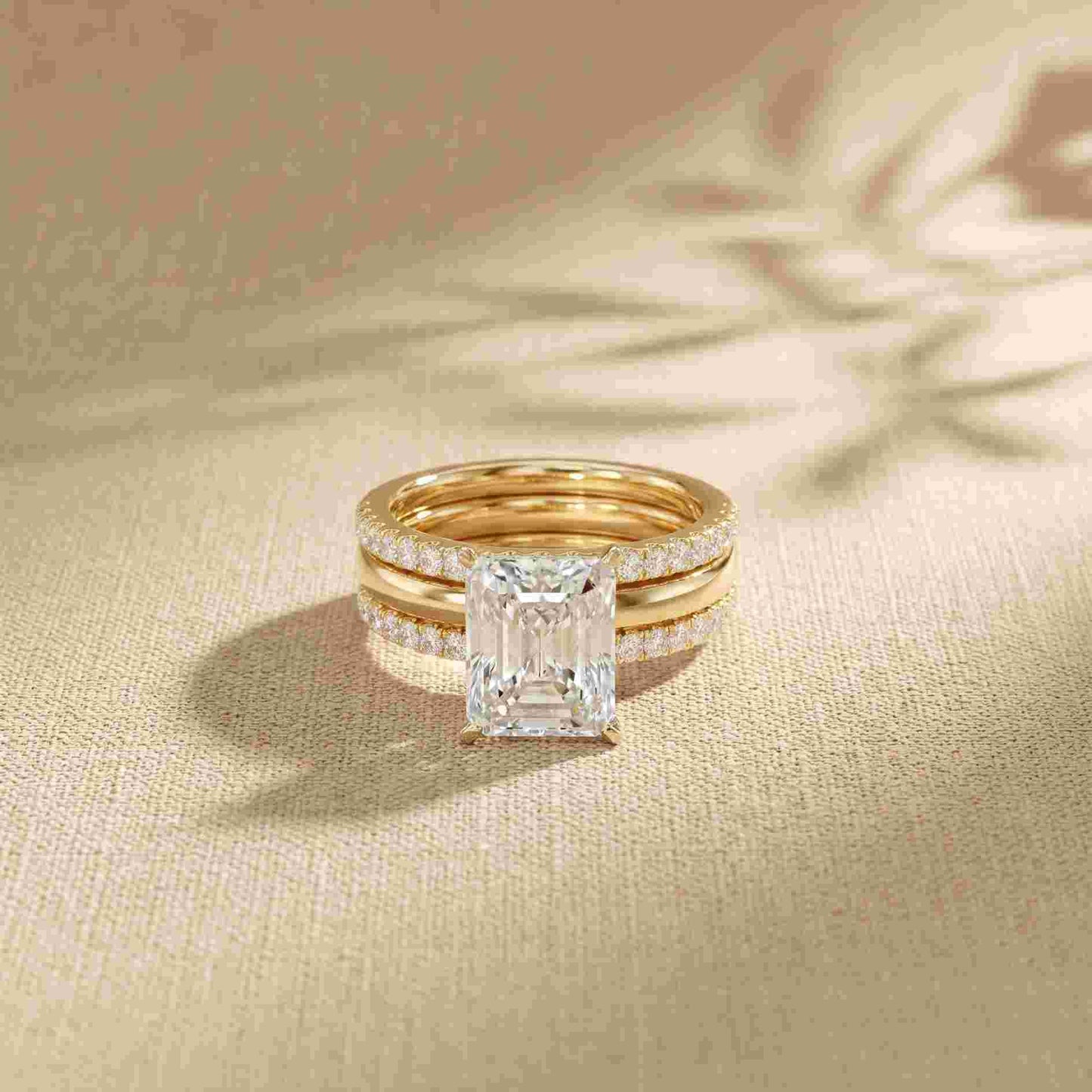 3.50 Ct Radiant Cut Moissanite Luxe Stack Ring Gold