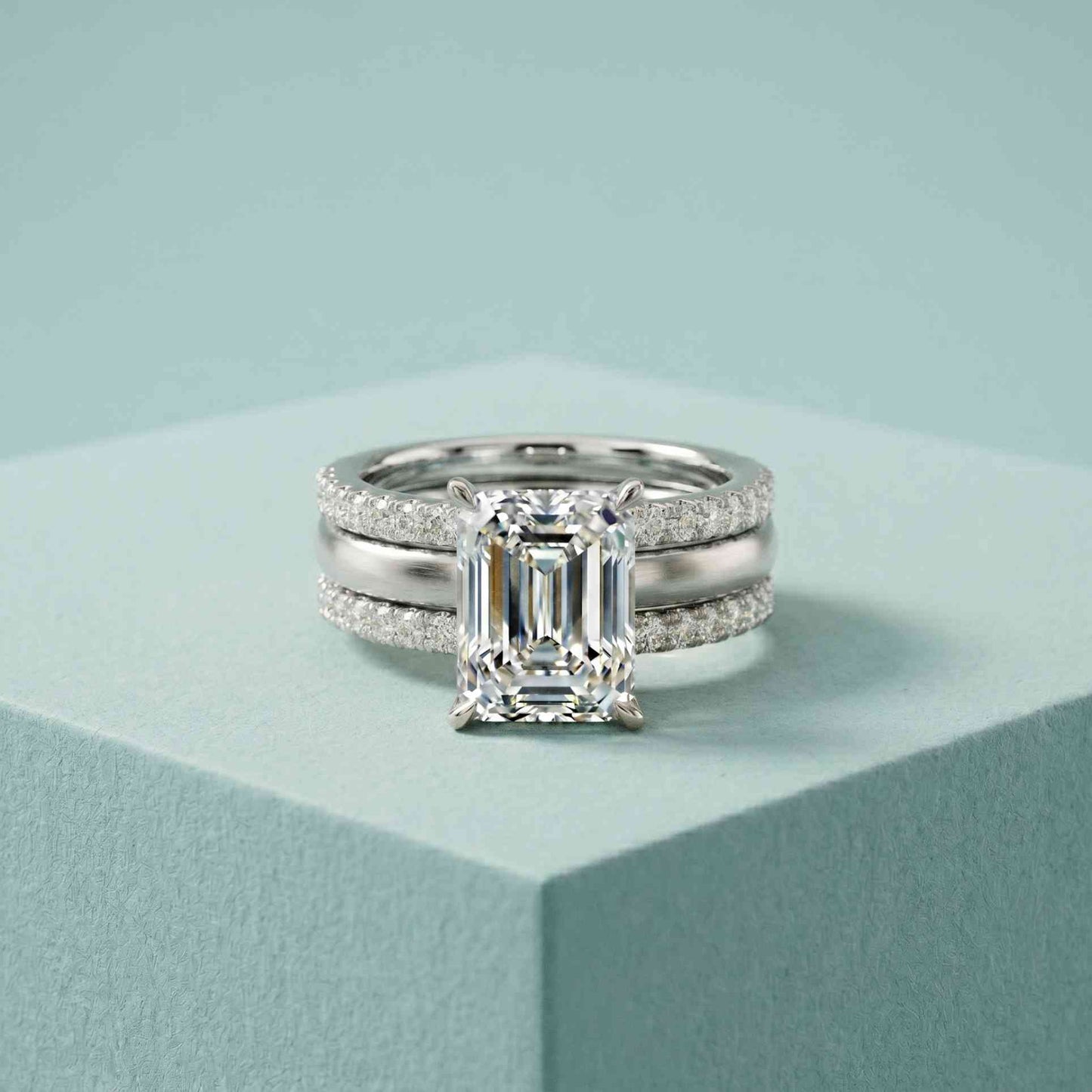 3.50 Ct Radiant Cut Moissanite Luxe Stack Ring White
