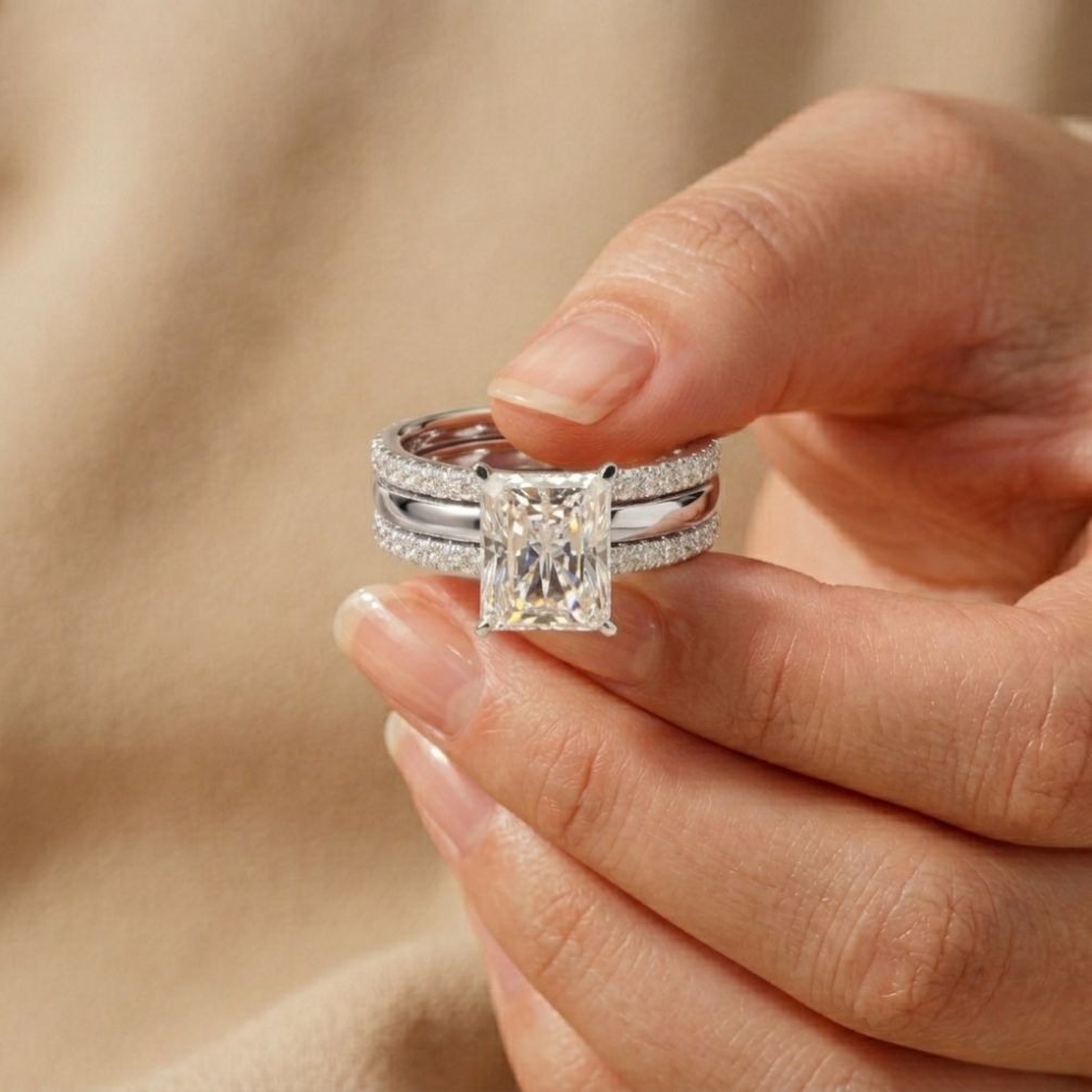 3.50 Ct Radiant Cut Moissanite Luxe Stack Ring White