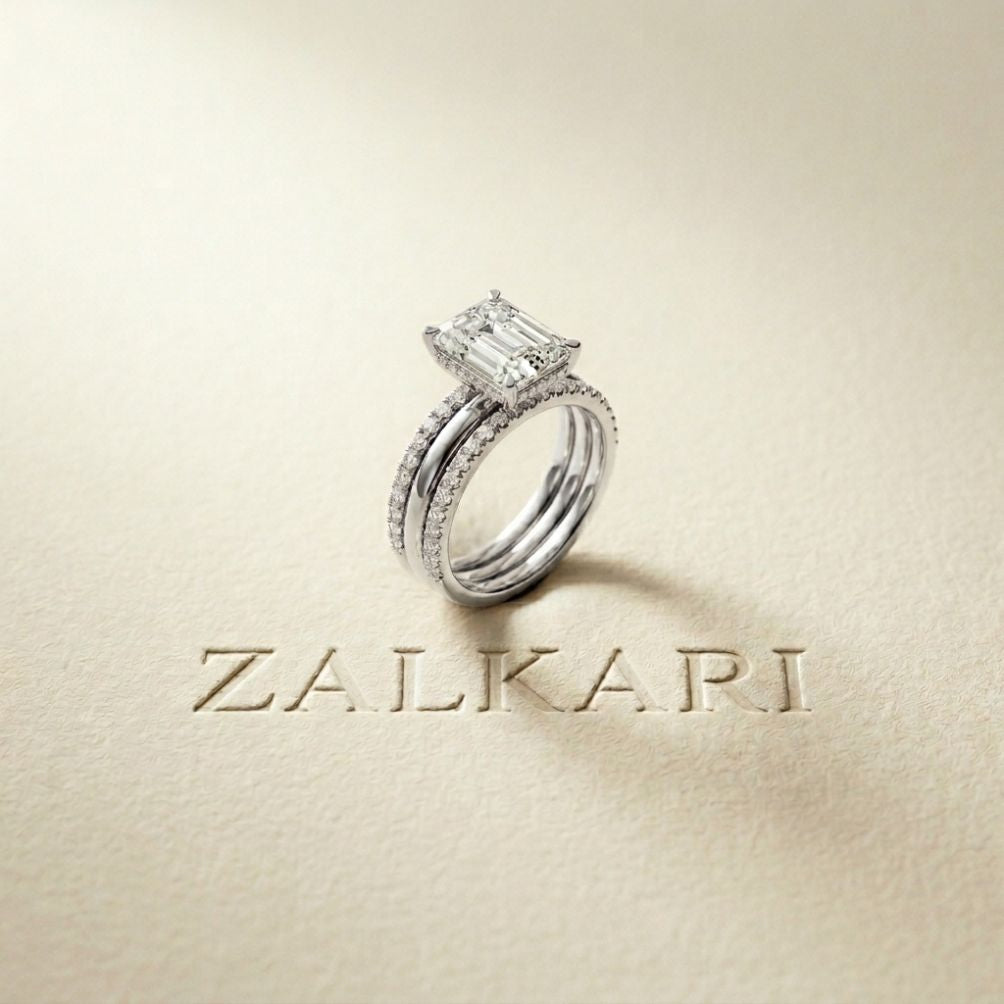 3.50 Ct Radiant Cut Moissanite Luxe Stack Ring White