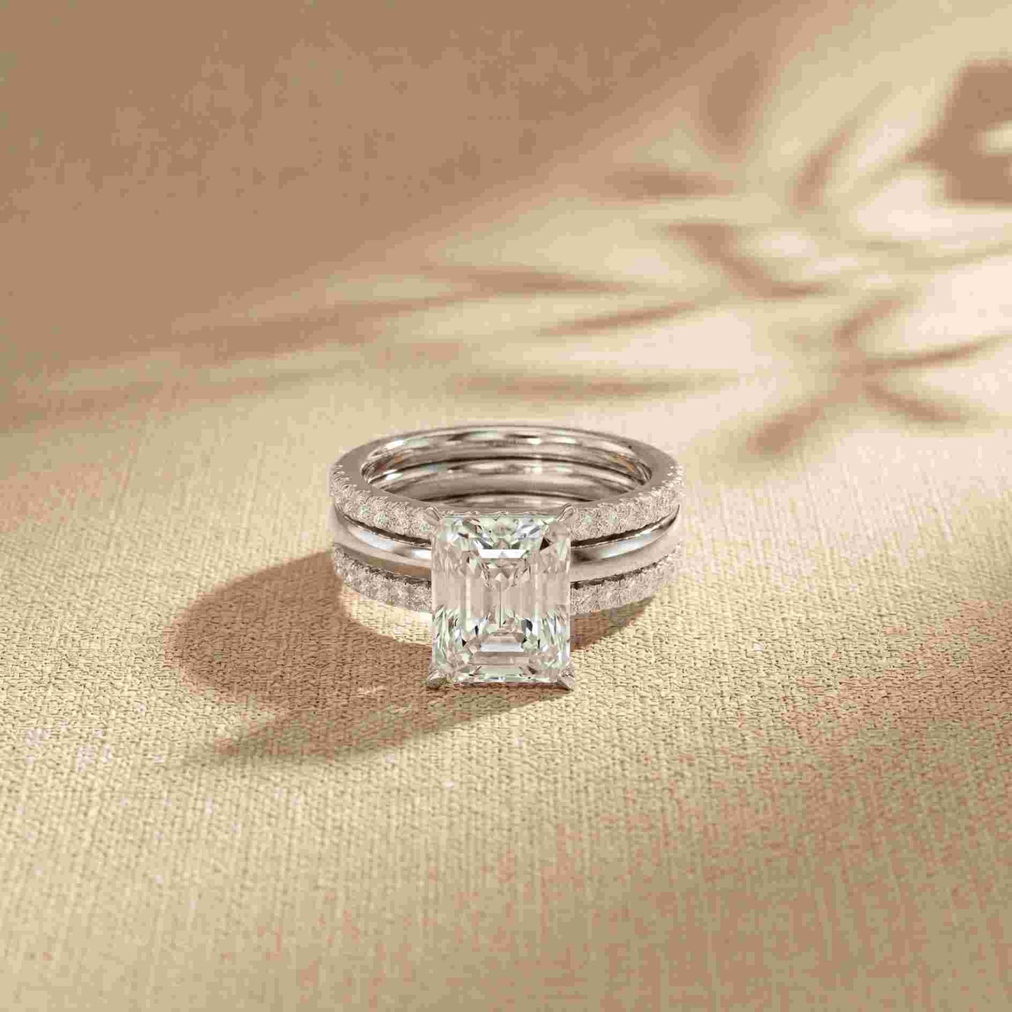 3.50 Ct Radiant Cut Moissanite Luxe Stack Ring White