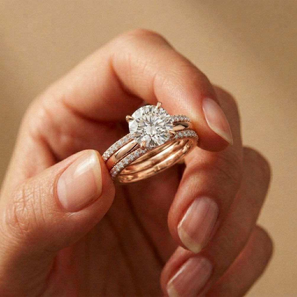 3.50 Ct Round Cut Moissanite Signature Stack Ring Rose Gold