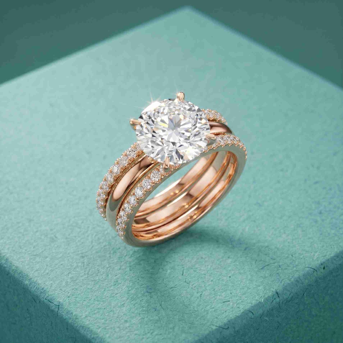 3.50 Ct Round Cut Moissanite Signature Stack Ring Rose Gold