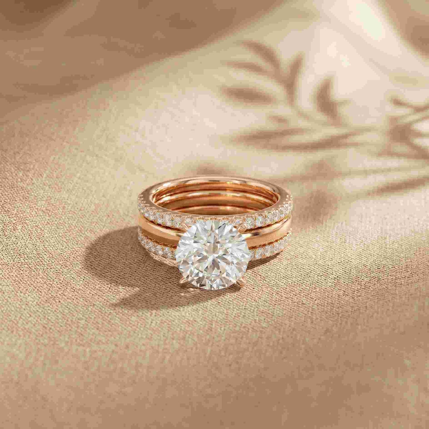 3.50 Ct Round Cut Moissanite Signature Stack Ring Rose Gold