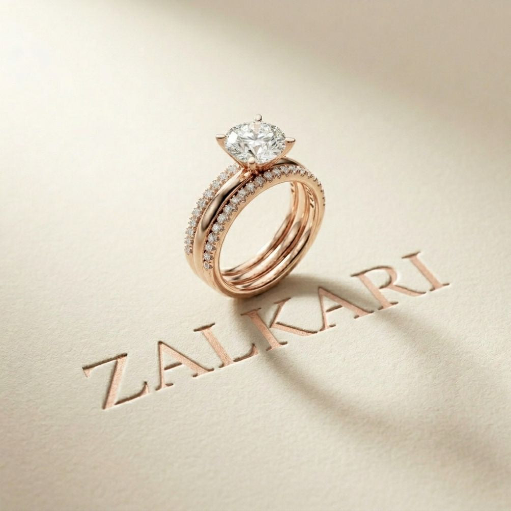 3.50 Ct Round Cut Moissanite Signature Stack Ring Rose Gold