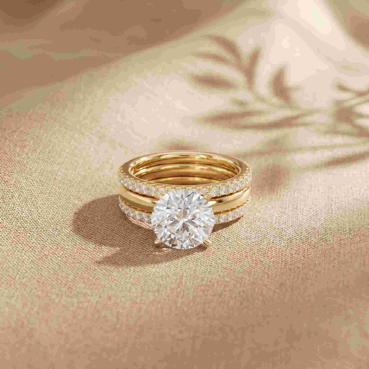 3.50 Ct Round Cut Moissanite Signature Stack Ring Gold