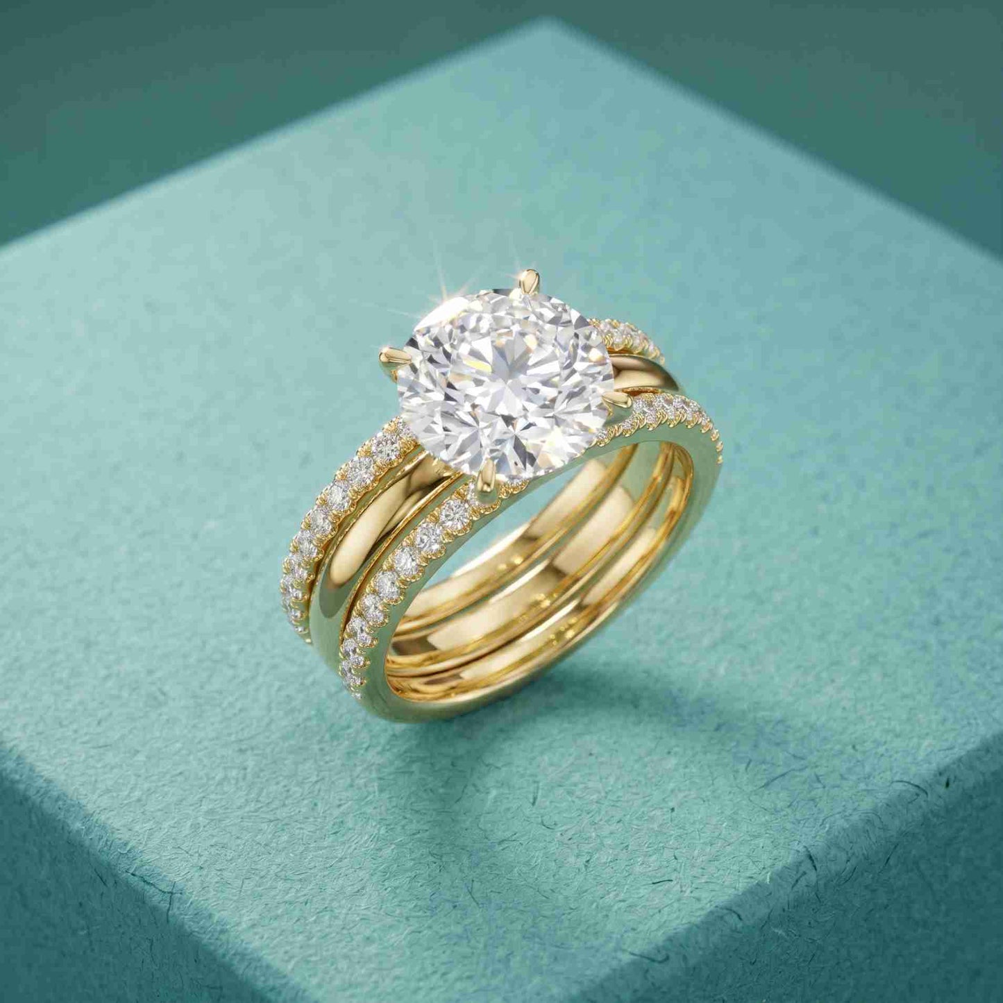 3.50 Ct Round Cut Moissanite Signature Stack Ring Gold