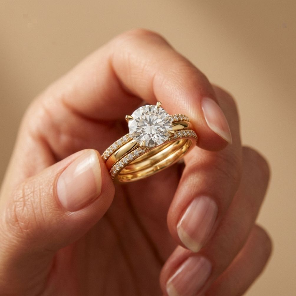 3.50 Ct Round Cut Moissanite Signature Stack Ring Gold