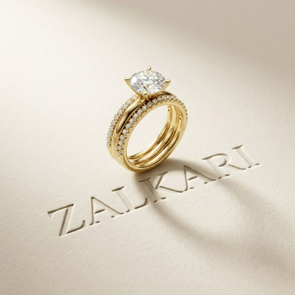 3.50 Ct Round Cut Moissanite Signature Stack Ring Gold