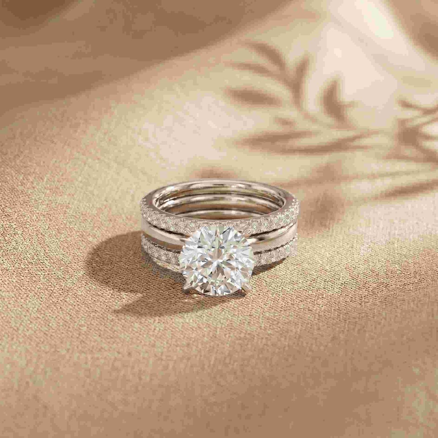 3.50 Ct Round Cut Moissanite Signature Stack Ring White